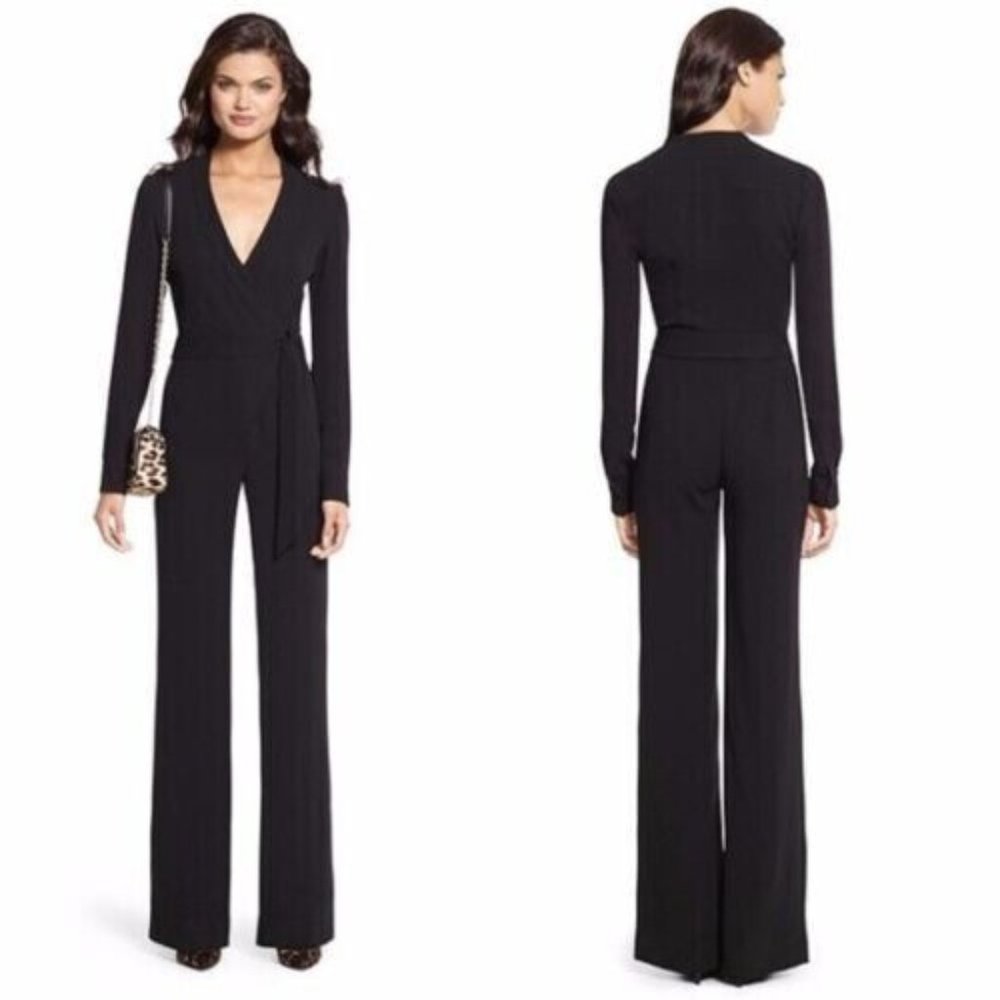 Diane Von Furstenberg MARGOT Wrap Jumpsuit in Black size 4